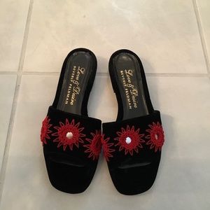 Beverly Feldman Velvet Black Slides